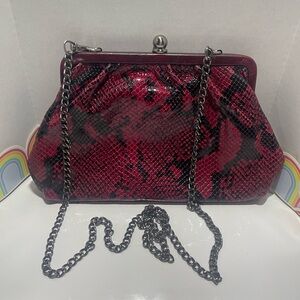Patricia Nash Red and Black Snakeskin Clutch… with make up mirror